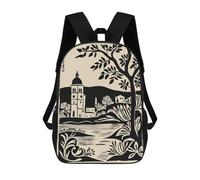 sinyumoney Valencia, Spain Black And Beige Illustration Children’s Backpack Girls Boys, 17 Inch Rucksack Bag, Daypack, Primary School, Perfect for Back to Kids