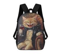 sinyumoney Vampire Cat with Wine Glass 3D Printed 17inch School Bag Children's School Backpack Travel Backpacks Casual Fashion Bag for Kids School Students