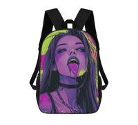 sinyumoney Vampire Girl with Dripping Tongue Backpack Kids School Bag Boys Cartoon 3D Print Students Schoolbag Laptop Daypack for Boys Girls 17inch