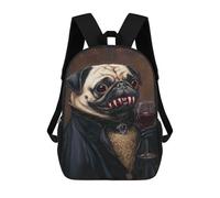 sinyumoney Vampire Pug with Wine Glass-3 Backpack School Bag Lightweight Casual Daypack School Backpacks for School/Work/Travel 17inch