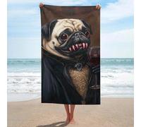 sinyumoney Vampire Pug with Wine Glass-3 Bathroom Towels Lightweight Soft Absorbent Beach Towel for Spa Gym Hotel & Everyday Bathroom 130cm*80cm