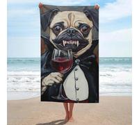sinyumoney Vampire Pug with Wine Glass GSM Washable Towels Soft Highly Absorbent Beach Towel for Swimming Pool Camping Beach 130cm*80cm