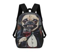 sinyumoney Vampire Pug with Wine Glass School Backpack Business Laptop Rucksack Bag Unisex Casual Daypack for Men, Women & Teenage Boys 17inch