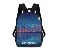 sinyumoney Vancouver Canada Night Skyline Illustration 3D Printed Children's School Backpack for Kids High Capacity Travel Rucksacks Book Bags Kids School Bag Back Pack 17inch