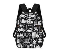 sinyumoney Vehicles in Nature Doodle Backpacks, Kids Backpack Student School Bag 3D Printed Travel Backpacks Fashion Accessory Backpack Children Waterproof School Bags 17inch