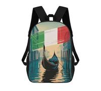 sinyumoney Venice Gondola Italian Flag Art Kids School Backpack School Bag 3D Printed School Bag for Boys Elementary And Middle School Students 17inch