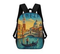 sinyumoney Venice Travel Poster - Romantic Gondola And Sunset Canal Kids Children School Backpack 17 Inch Bookbags Casual Travel Rucksack Boys Girls Large Capacity Daypack 17inch