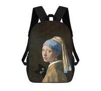 sinyumoney Vermeer Girl BLACK CAT Art Backpack 3D Printed School Bag For Boys High Capacity Travel Backpacks Book Bags Boys School Bag Mochila 17inch