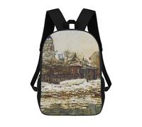 sinyumoney Vetheuil Church in Winter 3D Printed Children's School Backpack for Kids High Capacity Travel Rucksacks Book Bags Kids School Bag Back Pack 17inch