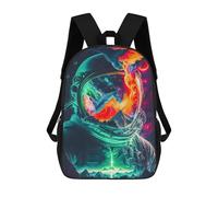 sinyumoney Vibrant Astronaut Helmet Artwork Print Children's Backpack School Bag for Adult And Kids Travel Daypack 17inch