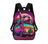sinyumoney Vibrant Bulldog Van Adventure School Backpack Rucksack Casual Daypacks School Work Travel Bag for Men, Women & Teenage Boys 17inch