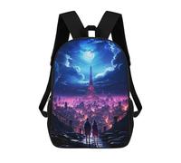 sinyumoney Vibrant City Moon Night Backpack School Bag Secondary Causal Travel High School Bags for School/Work/Travel 17inch