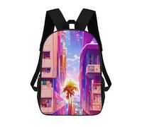 sinyumoney Vibrant Cityscape with Palm Trees -1 Backpack 3D Print Kids Bag Elementary Students Daypack Lightweight School Bag for Children Girls Boys Nursery Lunch Pack 17inch