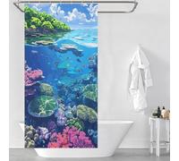 sinyumoney Vibrant Coral Reef Ecosystem Illustration Fabric Polyester Bathroom Curtains Modern Art for Bathroom Wet Room 35.43x70.87Inch（90x180cm）