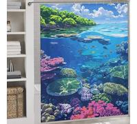 sinyumoney Vibrant Coral Reef Ecosystem Illustration with Hooks Waterproof Fabric Bathroom Curtains Modern Art for Kids Women Men 69.69x70.87Inch（177x180cm）