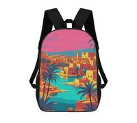 sinyumoney Vibrant Desert Oasis Cityscape Illustration School Backpack for Girls Backpack Water Repellent Casual Daypack Lightweight Rucksack Boy Girl School Backpack 17inch