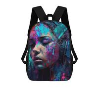 sinyumoney Vibrant Digital Portrait with Headphones Backpacks 3D Printed Kids School Backpack Outdoor Casual Daypack Fashion Casual Children Backpacks Cute Travel Bags 17inch