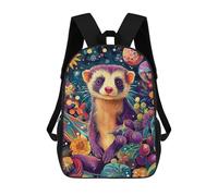 sinyumoney Vibrant Ferret Botanical Portrait - Colorful Floral Weasel Art Backpack School Business Durable Laptop Bag for Teenage Girls Boys Women Men 17inch