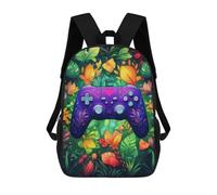 sinyumoney Vibrant Floral Game Controller Artwork Backpack 3D Print Kids Bag Elementary Students Daypack Lightweight School Bag for Children Girls Boys Nursery Lunch Pack 17inch