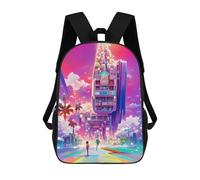 sinyumoney Vibrant Future Cityscape -2 Fashion Student School Backpack Suitable for Boys Girls Kids Casual Outdoor Travel Essential Daypack 17inch