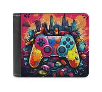 sinyumoney Vibrant Gaming Controller Artwork -2 3D Print PU Leather Wallet Slots ID Window Slim Elegant Leather Wallet Craftsmanship Gifts 11.7cm*9.5cm