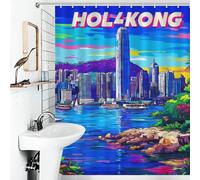 sinyumoney Vibrant Hong Kong Cityscape -1 Anti-Mould Proof Resistant Thicken Durable Polyester Hilarious Bath Curtain for Travel Trailer 56.30x70.87Inch（143x180cm）