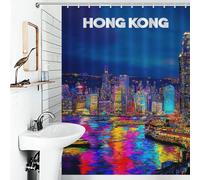 sinyumoney Vibrant Hong Kong Nightscape -2 Shower Curtains Mould Proof 100% Polyester Fabric Soft Fabric Hotel Shower Curtain for Travel Trailer 53.54x70.87Inch（136x180cm）