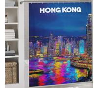 sinyumoney Vibrant Hong Kong Nightscape -2 Shower Curtains Mould Proof Quick Drying Proof Resistant Shower Curtains Set with 12 Hooks for Toile Bathroom Dorm 69.69x70.87Inch（177x180cm）