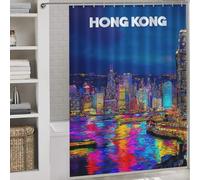 sinyumoney Vibrant Hong Kong Nightscape -2 Shower Curtains Mould Proof Waterproof Polyester Fabric Bath Curtains for Shower for Shower Bath Curtain 64.17x70.87Inch（163x180cm）