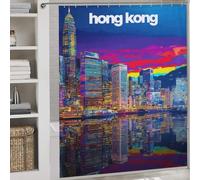 sinyumoney Vibrant Hong Kong Skyline Shower Curtains Mould Proof with Hooks Waterproof Fabric Bathroom Decor Curtains for Bathroom with Hooks 69.69x70.87Inch（177x180cm）