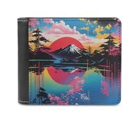 sinyumoney Vibrant Japanese Sunset Landscape 3D Print PU Leather Wallet Multiple Slots Banknote Compartments Stylish Durable Men's Wallets Gifts 11.7cm*9.5cm