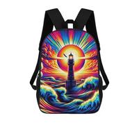 sinyumoney Vibrant Lighthouse Sunset Kids Backpacks,3D Personalized School Bookbags for Boys Girls Large Schoolbags Casual Daypack 17inch