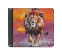 sinyumoney Vibrant Lion in Motion 3D Print Clutch Purse ID Window Coin Leather RFID Banknote Compartments Fashion Slim Wallets 11.7cm*9.5cm