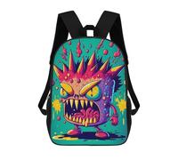 sinyumoney Vibrant Monster Illustration 3D Printed Children's School Backpack for Kids High Capacity Travel Rucksacks Book Bags Kids School Bag Back Pack 17inch