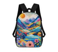 sinyumoney Vibrant Mountain Valley Painting Backpack with Pocket 3D Printed Backpacks, Travel Rucksacks Book Bags Kids School Bag 17inch