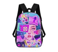 sinyumoney Vibrant Neon Collage Art Kids School Backpack 3D Printed Fashion School Bag Casual School Bag for Boys Elementary And Middle School Students 17inch