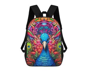 sinyumoney Vibrant Peacock Artwork School Bag 3D Printed Children's School Backpack Casual Fashion Travel Backpacks for Kids School Students 17inch