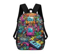 sinyumoney Vibrant Retro Gaming Collage -2 Backpack School Backpack Kids School Bag Large Capacity Kids Backpack for School Rucksack 3D Book Bag Gifts for Kids 17inch