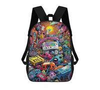 sinyumoney Vibrant Retro Gaming Collage -4 3D Printed School Bag Children's School Backpack Schoolbags Travel Backpacks Casual Fashion Bag for Kids School Students 17inch