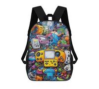 sinyumoney Vibrant Retro Gaming Collage -8 Backpack 3D Print Kids Bag Elementary Students Daypack Lightweight School Bag for Children Girls Boys Nursery Lunch Pack 17inch
