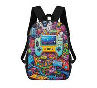sinyumoney Vibrant Retro Gaming Collage Backpack for School 3D Printed Boys Girls School BagChildren Bookbag Travel Rucksack 17inch
