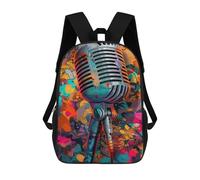 sinyumoney Vibrant Retro Microphone Artwork School Backpack Large School Backpack for Boys for Campus Outdoor Travel Sports 17inch