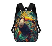 sinyumoney Vibrant Tropical Toucan in Lush Jungle Children's School Backpack 3D Printed for Kids Travel Rucksacks Book Bags for Boys Elementary School Students 17inch