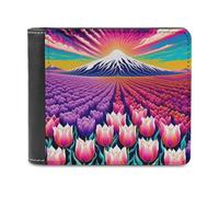 sinyumoney Vibrant Tulip Fields and Snow-Capped Mountains 3D Print PU Leather Wallet Slots ID Window RFID Blocking Stylish Slots Note Section Purse Youth Guys 11.7cm*9.5cm