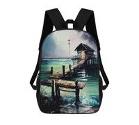 sinyumoney Vibrant Watercolor Seaside Children's Backpacks School 3D Printed Bag Bookbag for Kids Travel Rucksacks Boy Girl Book Bags Kids School Bag 17inch