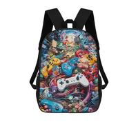 sinyumoney Video Game Controllers in Artistic Chaos Kids Children School Backpack 17 Inch Bookbags Casual Travel Rucksack Boys Girls Large Capacity Daypack 17inch