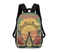 sinyumoney Vienna Ferris Wheel Vintage Travel Children's Backpack, 3D Printed School Backpack, Backpack for Boys Girls, Adjustable School Bag for Primary School 17inch