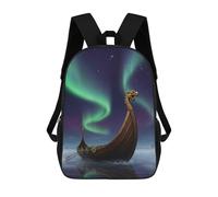 sinyumoney Viking Ship Under Aurora Borealis Children's Backpacks School Backpack 3D Printed Backpack for Kids Travel Rucksacks Book Bags Kids School Bag 17inch