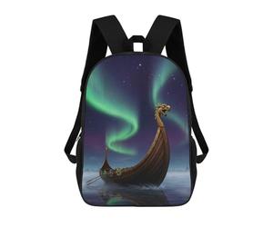 sinyumoney Viking Ship Under Aurora Borealis Children's Backpacks School Backpack 3D Printed Backpack for Kids Travel Rucksacks Book Bags Kids School Bag 17inch