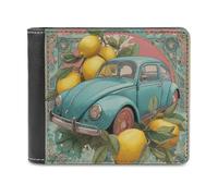 sinyumoney Vintage Beetle & Lemons 3D Print PU Leather Wallet Credit Card Slots Minimalist Style Leather Wallet Craftsmanship Gifts 11.7cm*9.5cm